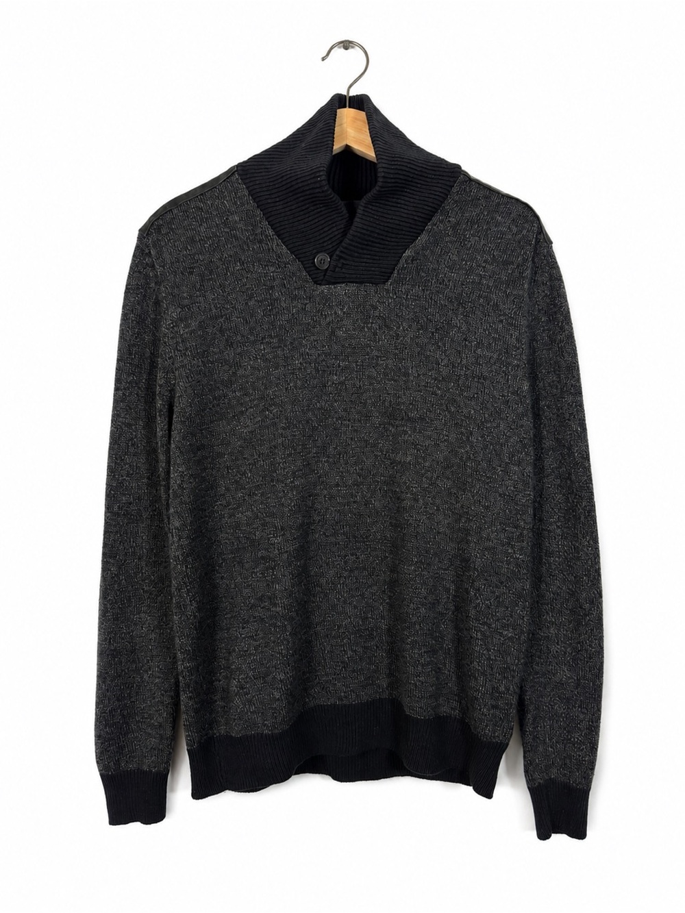 Studio 8T Cotton Marled Shawl Collar V-Neck Sweater Knit Pullover Grey Sz XL